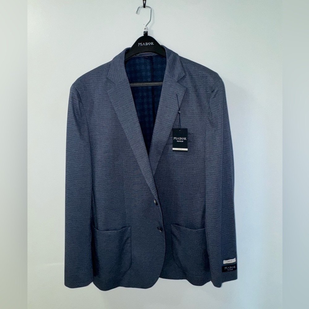 Jos. A. Bank blue traveler slim fit sports coat, 46R, stretch fabric, NWT